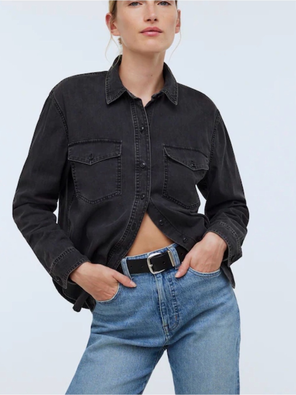 Denim Western Button-Up Shirt in Lunar Wash
